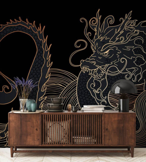 Mystical dragon swirling in darkness Mystical dragon swirling in darkness