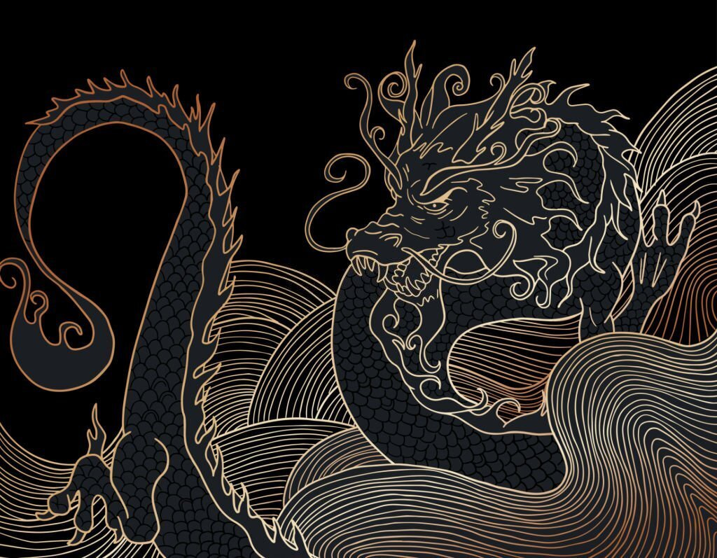 Mystical dragon swirling in darkness Mystical dragon swirling in darkness