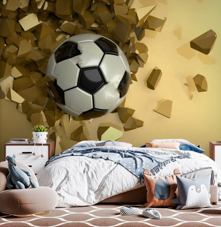 Futbalová lopta v hromade rozbitých kúskov