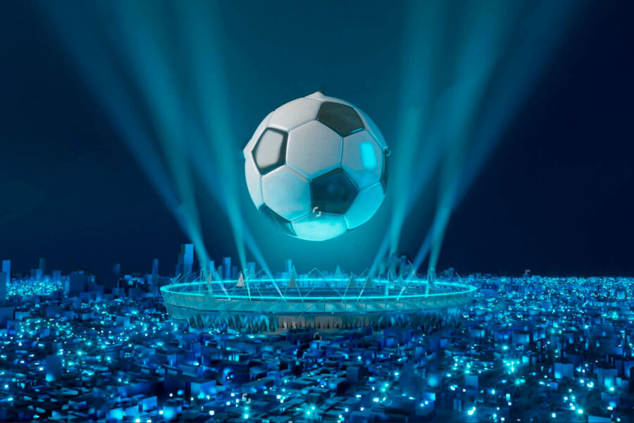 Futbalová lopta nad štadiónom Futbalová lopta nad štadiónom