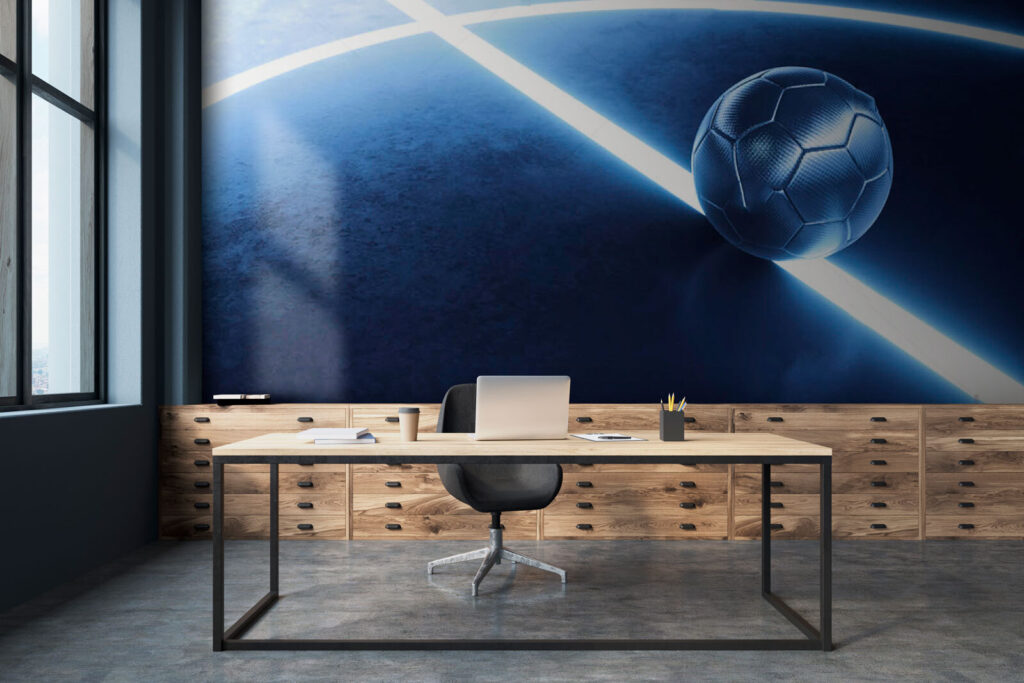 Football ball on a blue surface