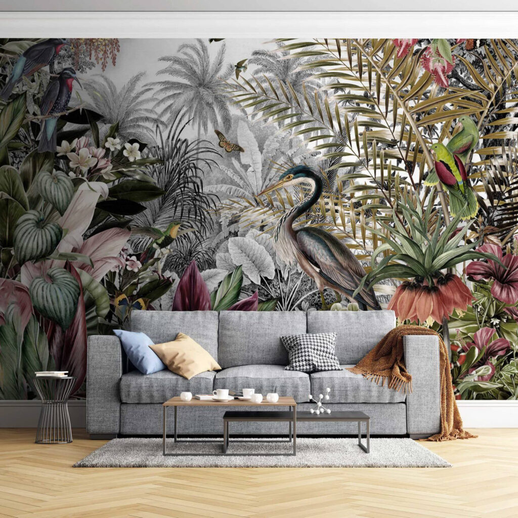 Mural of birds and flowers