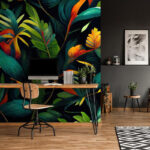 Fototapety Farebné listy na čiernom pozadí