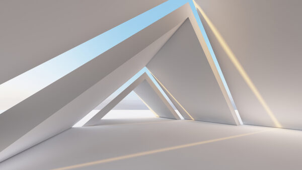 White room with triangular shapes White room with triangular shapes