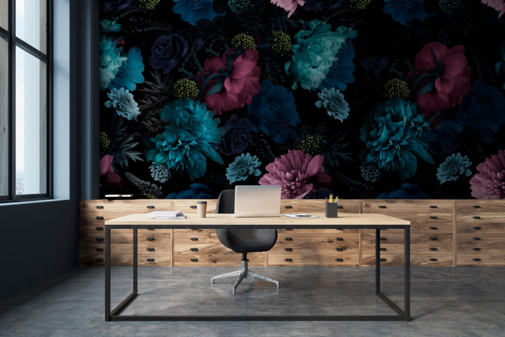 Vibrant floral pattern on black background Vibrant floral pattern on black background