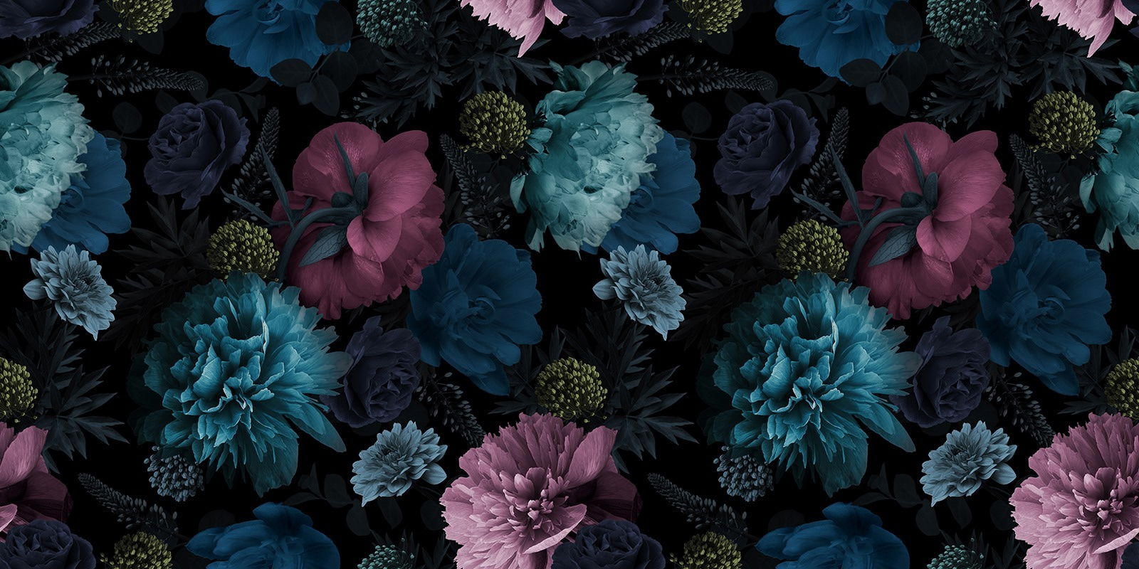 Vibrant floral pattern on black background Vibrant floral pattern on black background