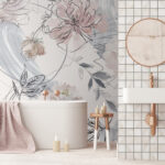 Fototapety Kvetinový vzor s čiernymi a bielymi kvetmi