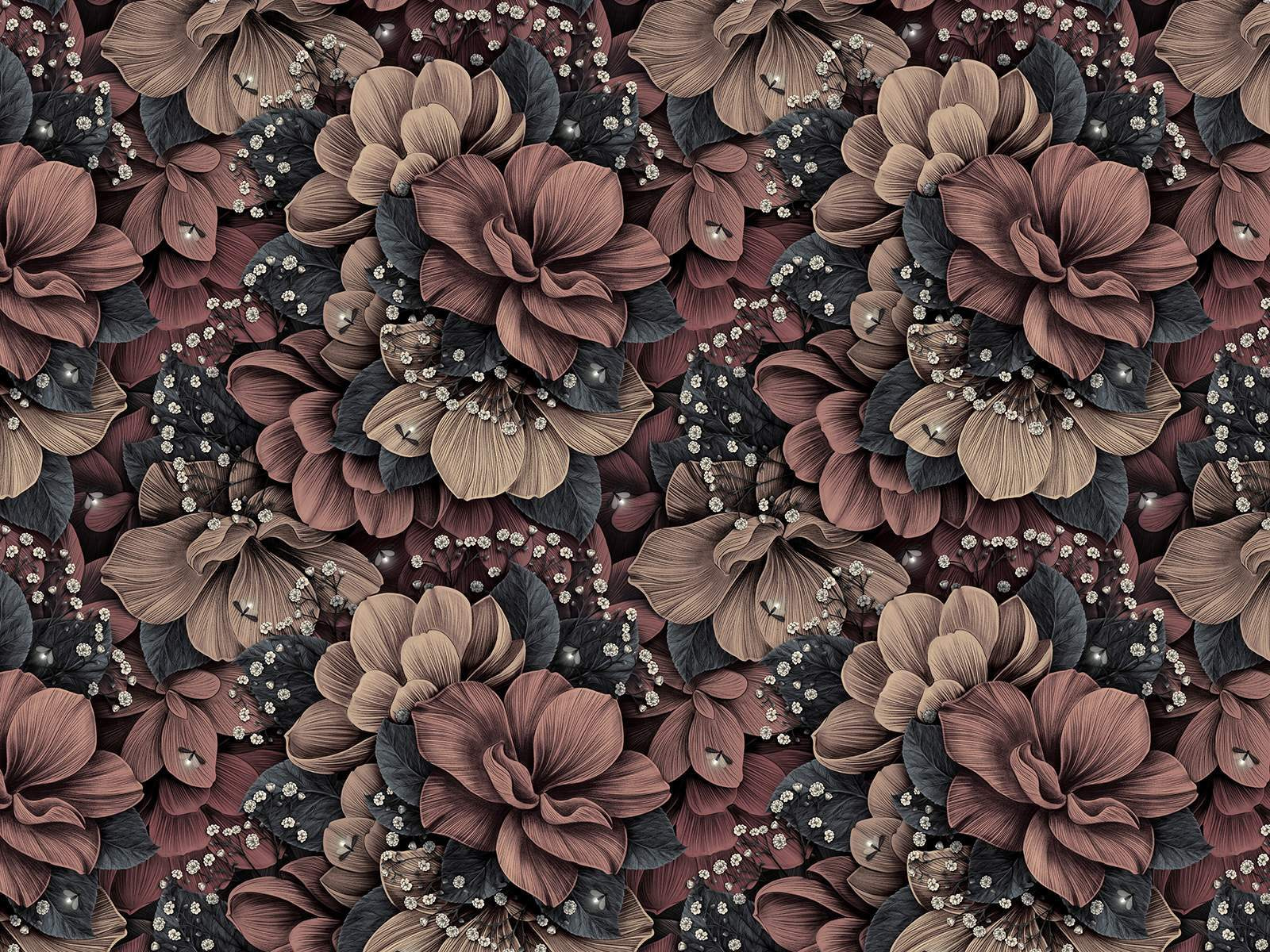 Group of flowers with small white and black leaves Group of flowers with small white and black leaves