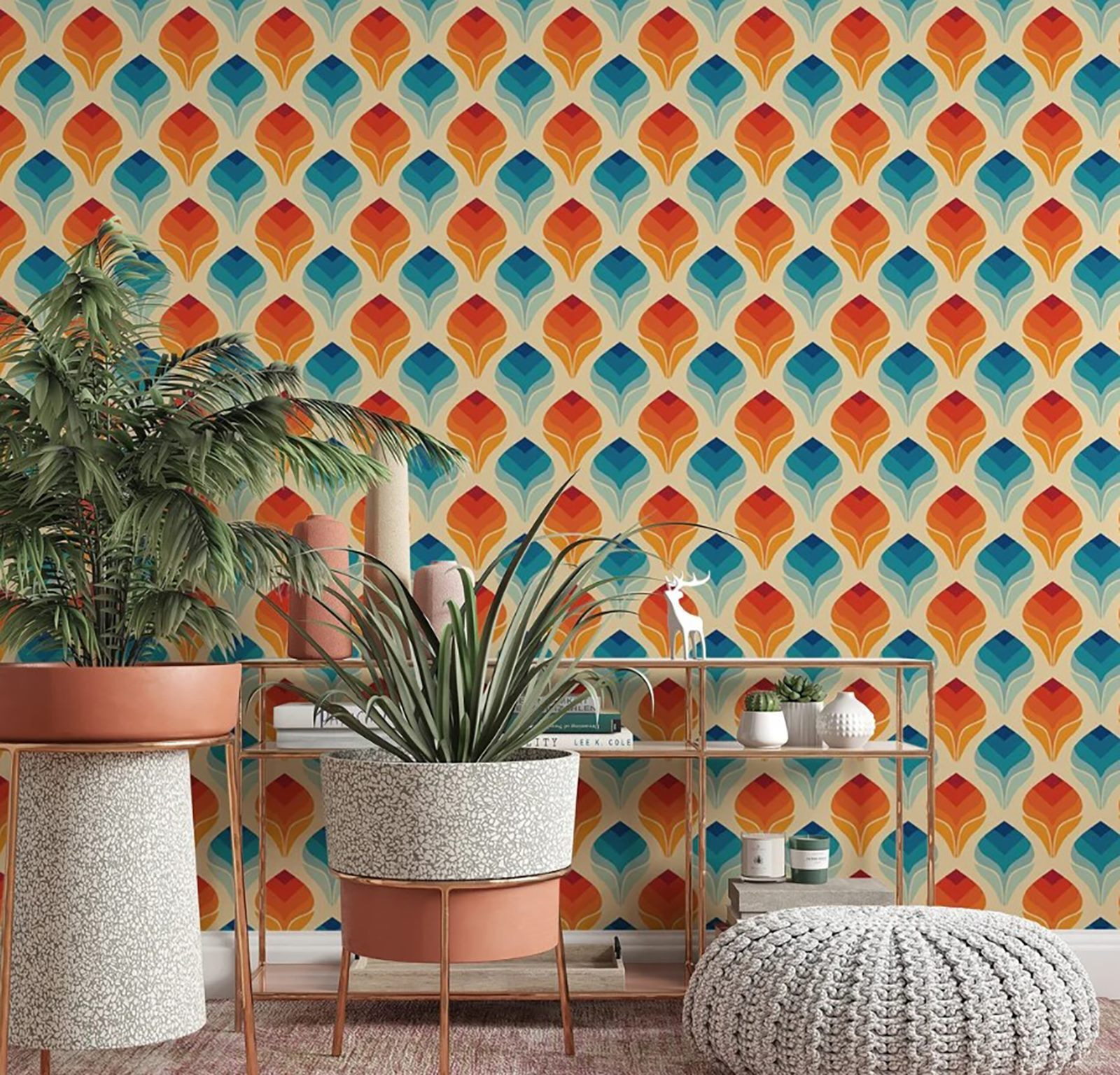 u71428pig1m - Vzor oranžových a modrých listov - tegory