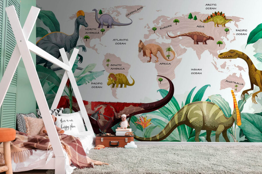 Mapa dinosaurov s rastlinami a názvami Mapa dinosaurov s rastlinami a názvami