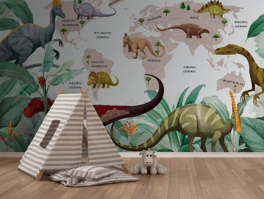 Mapa dinosaurov s rastlinami a názvami Mapa dinosaurov s rastlinami a názvami