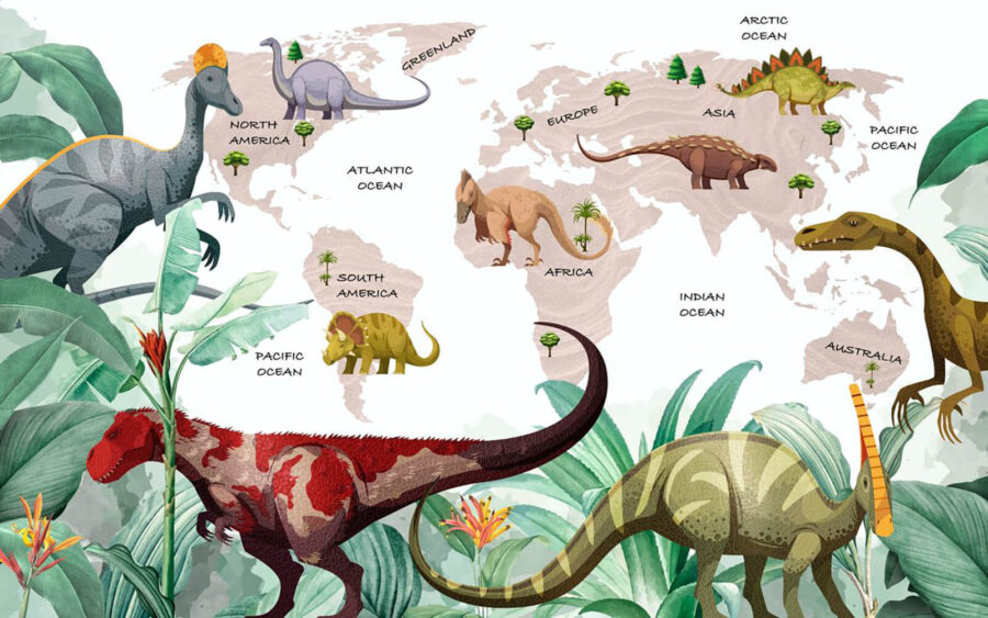 Mapa dinosaurov s rastlinami a názvami