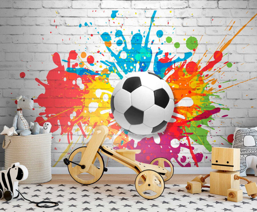 Futbalová lopta na tehlovej stene Futbalová lopta na tehlovej stene