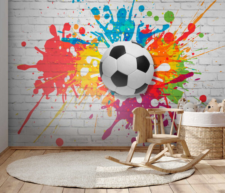 Futbalová lopta na tehlovej stene Futbalová lopta na tehlovej stene