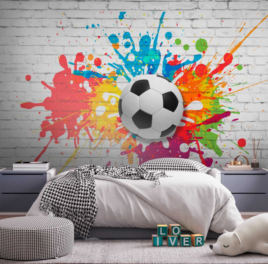 Futbalová lopta na tehlovej stene Futbalová lopta na tehlovej stene