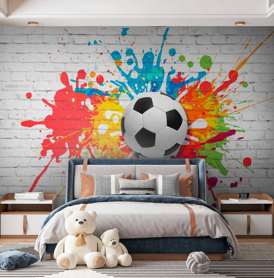 Futbalová lopta na tehlovej stene Futbalová lopta na tehlovej stene