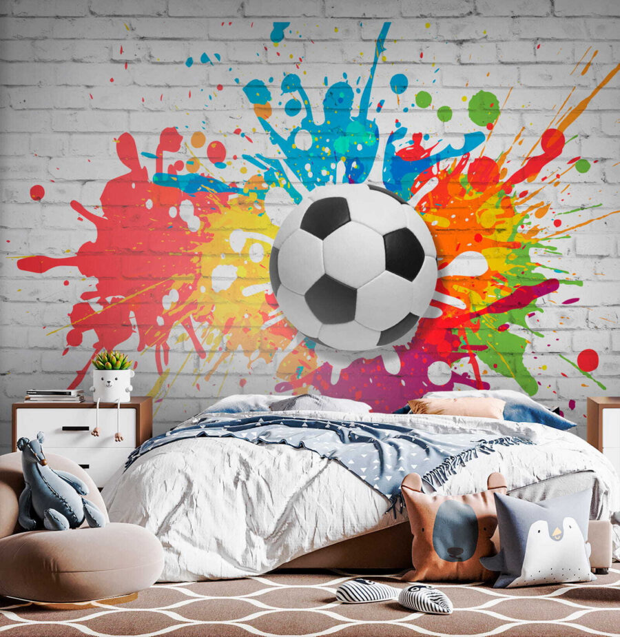 Futbalová lopta na tehlovej stene Futbalová lopta na tehlovej stene