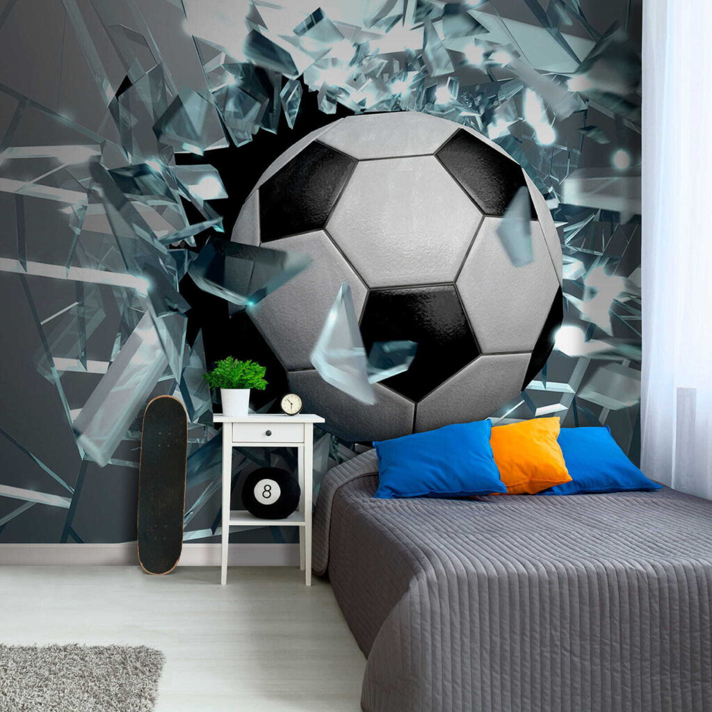 Football ball breaking through glass