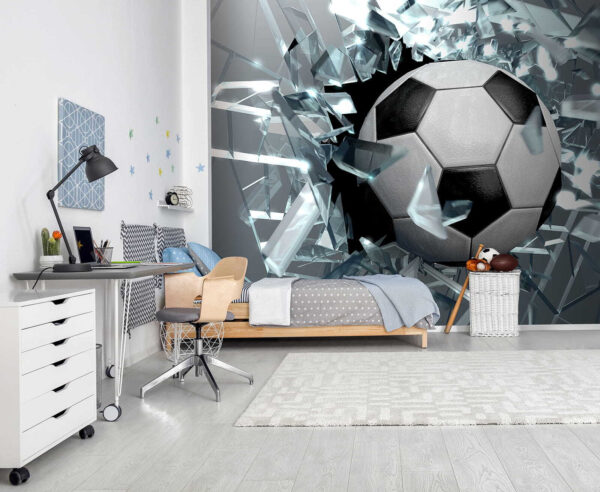 Football ball breaking through glass Football ball breaking through glass