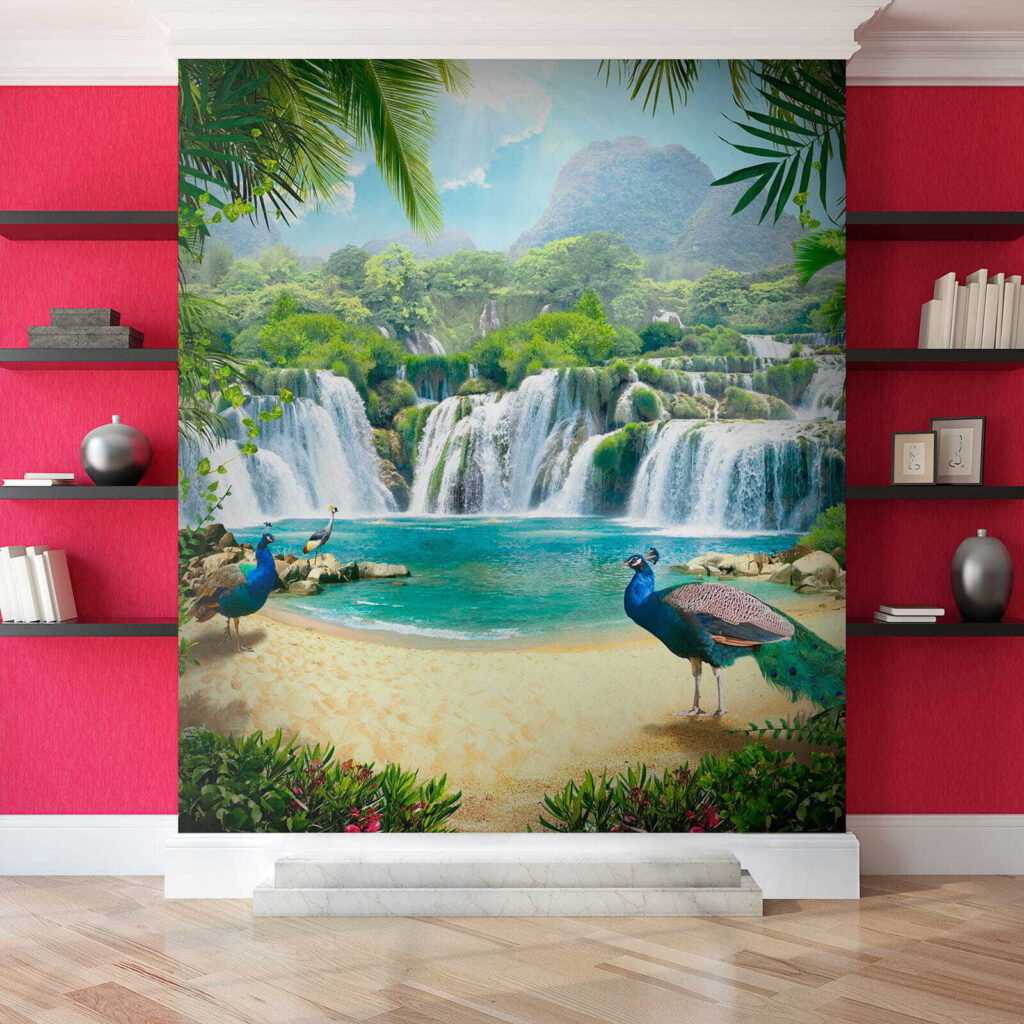 Waterfall and birds in a forest Waterfall and birds in a forest