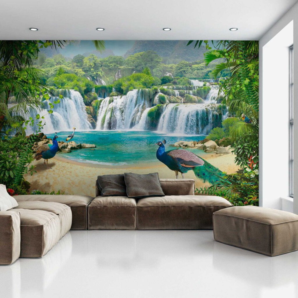 Waterfall and birds in a forest Waterfall and birds in a forest