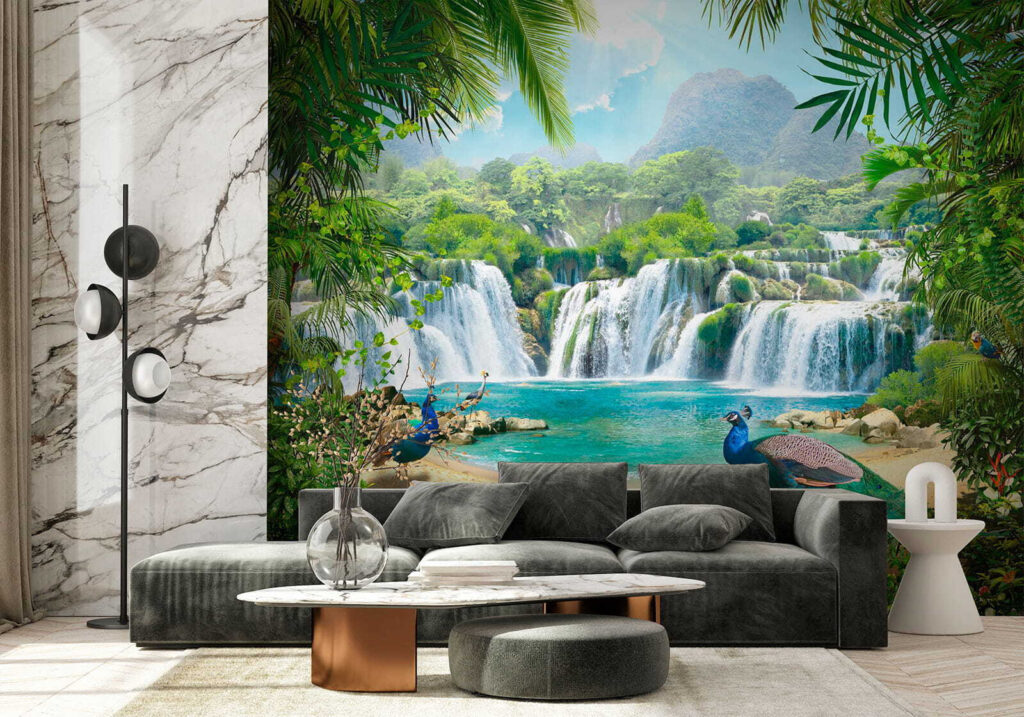 Waterfall and birds in a forest Waterfall and birds in a forest