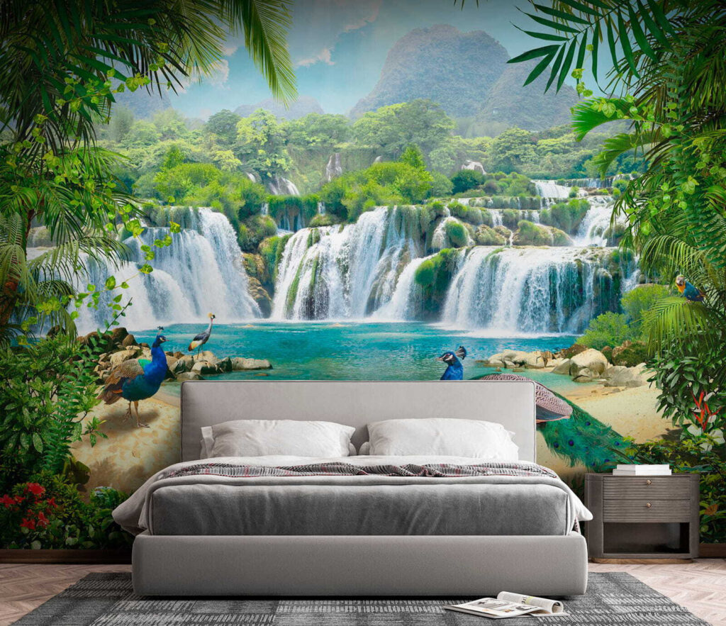 Waterfall and birds in a forest Waterfall and birds in a forest