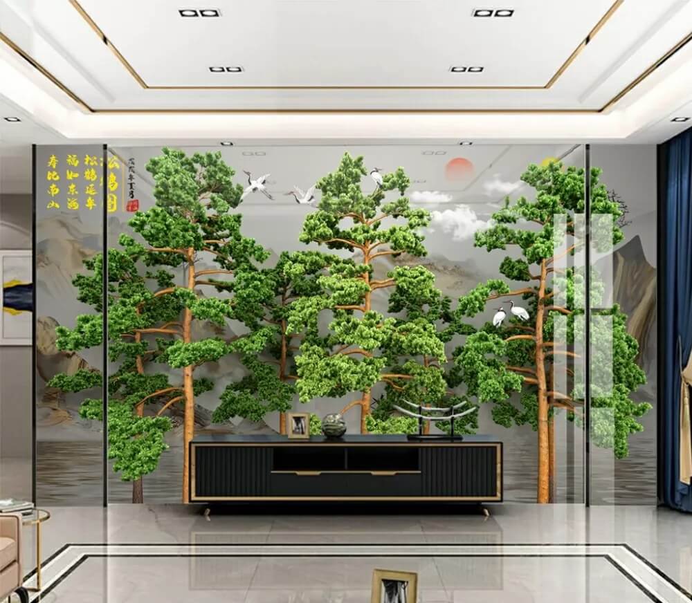 Skupina stromov s lietajúcimi vtákmi nad nimi u62719pig1m - Skupina stromov s lietajúcimi vtákmi nad nimi - tegory