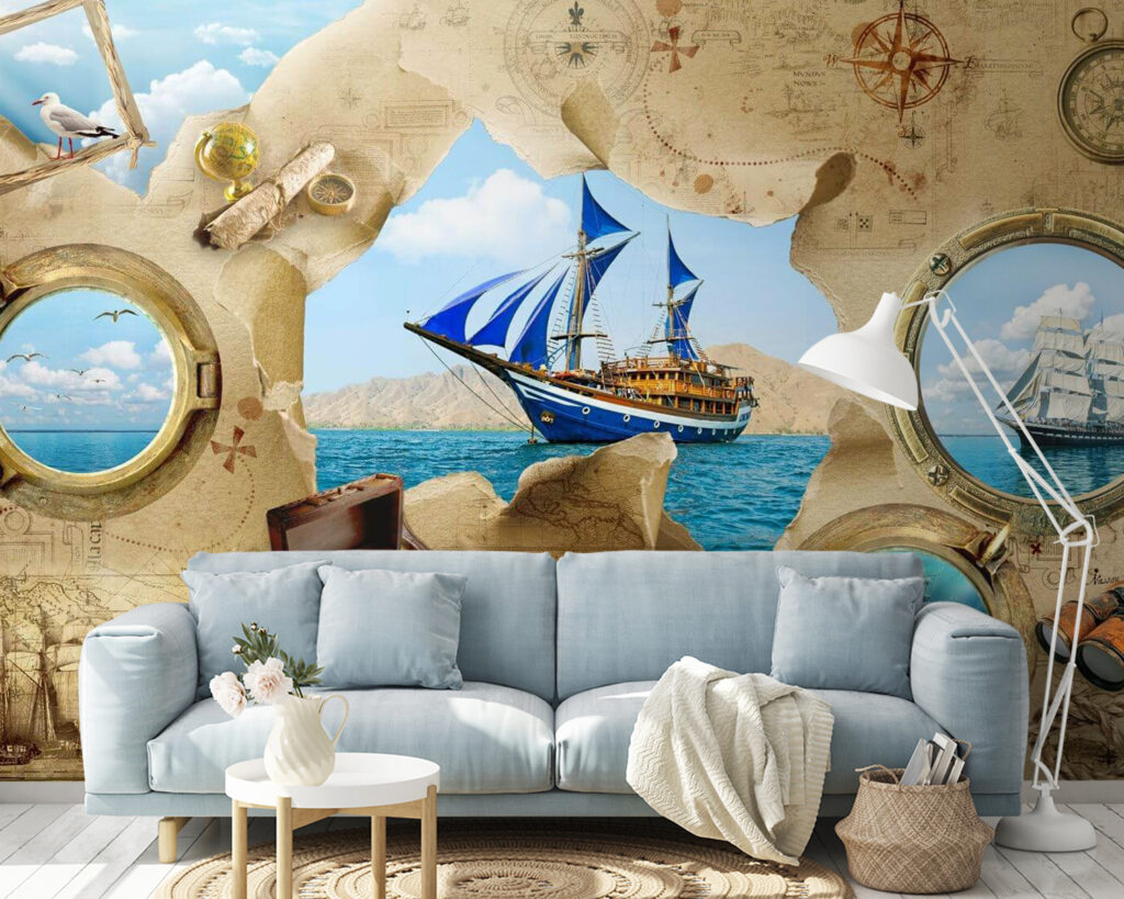 Pirate treasure map with a ship in the water Pirate treasure map with a ship in the water