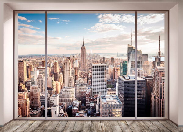 Large window with a city view Large window with a city view