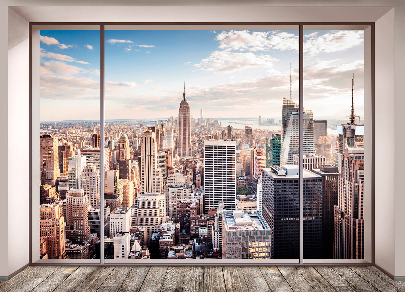 Large window with a city view Large window with a city view