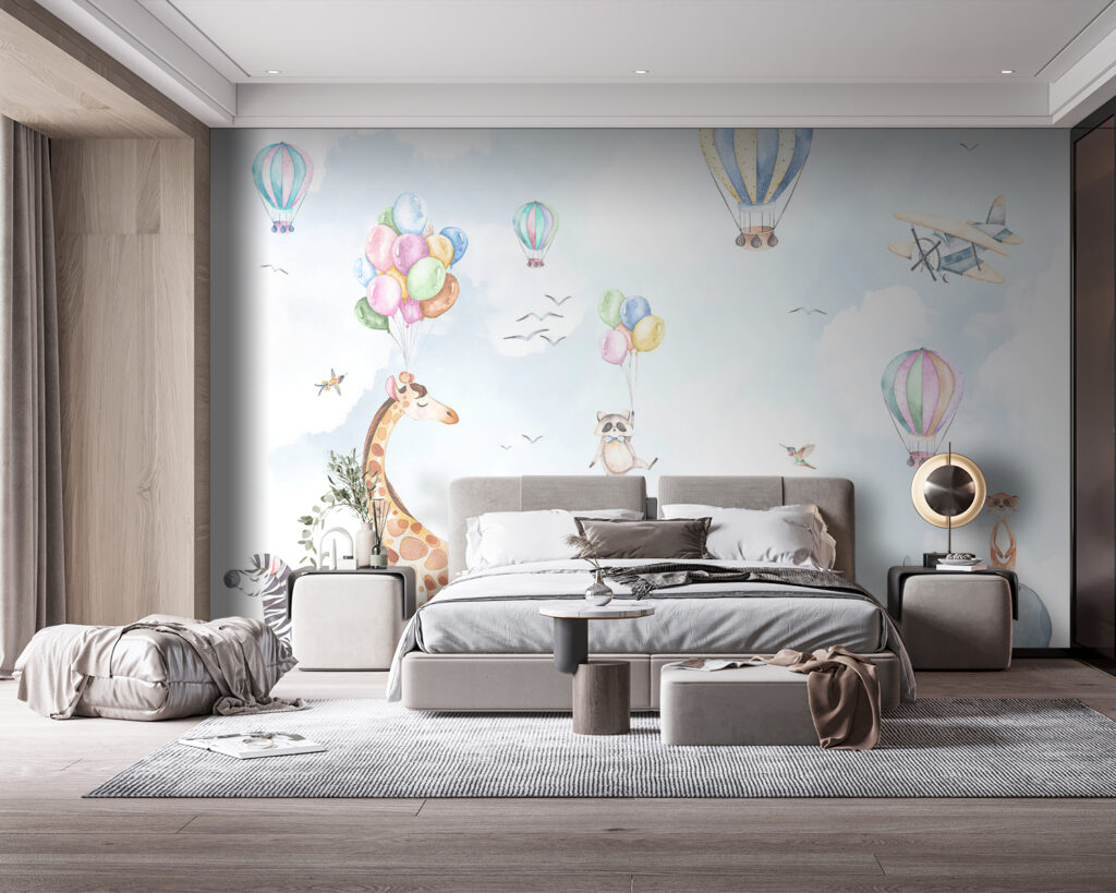 Watercolor of animals and balloons