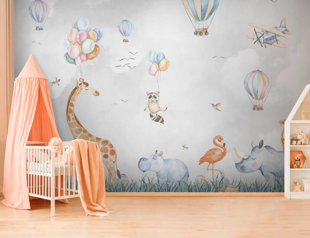 Wall mural of animals and balloons