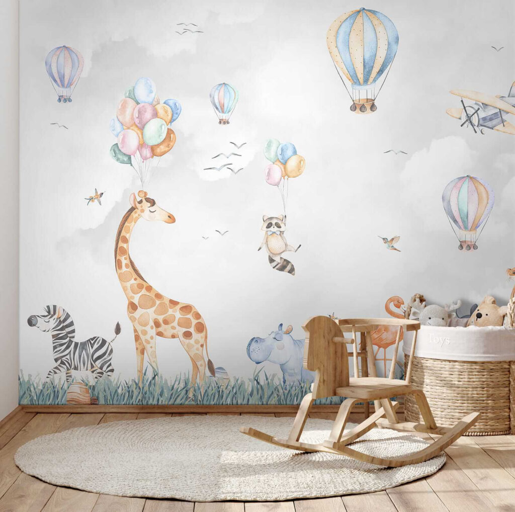 Wall mural of animals and balloons