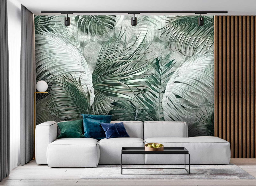 Group of leaves on a white surface