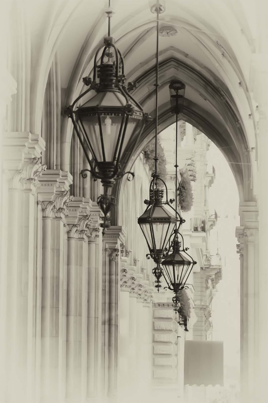 Row of lanterns on a building