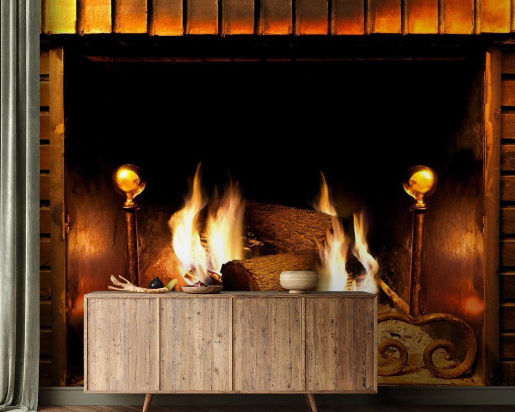 Fire in a fireplace Fire in a fireplace