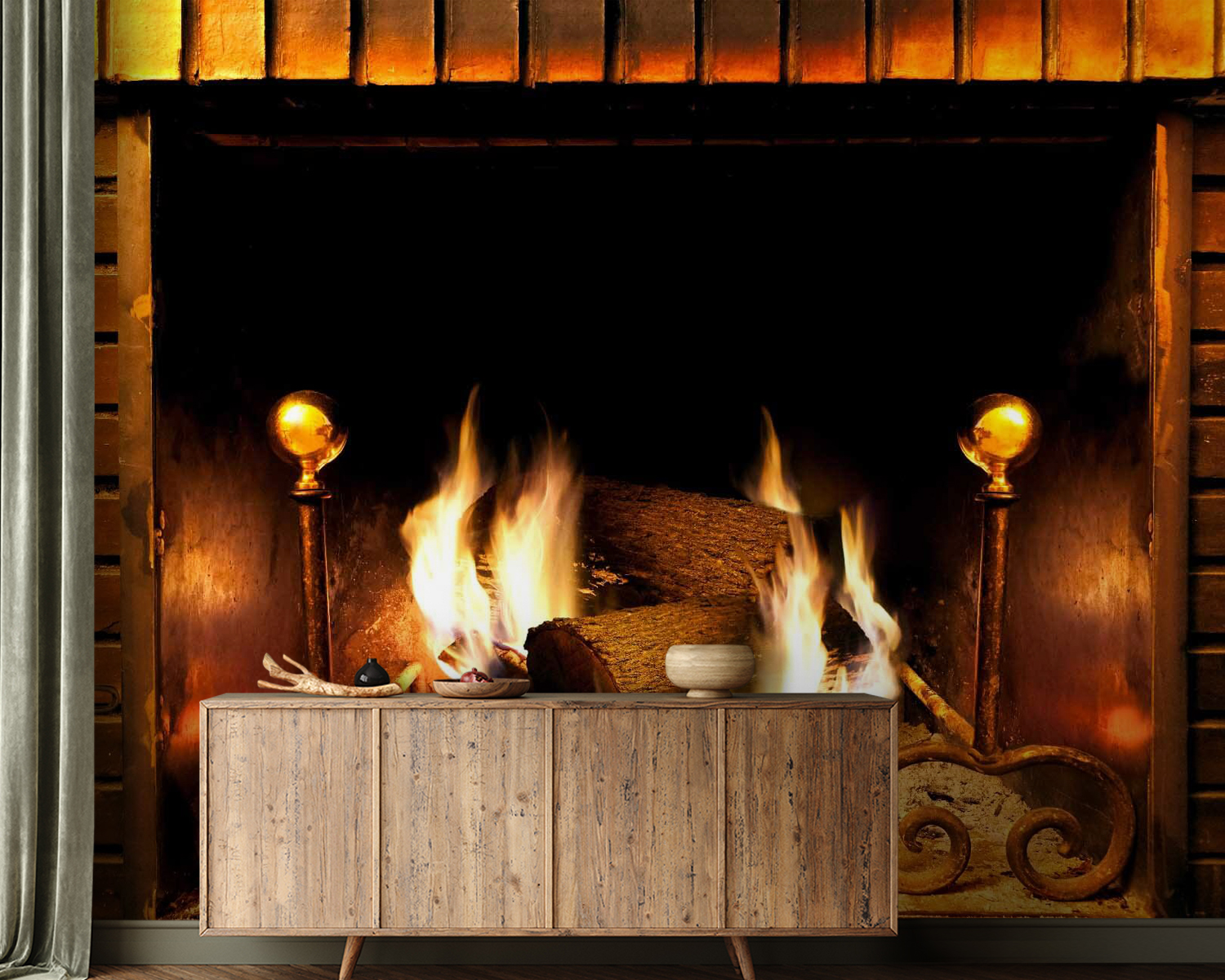 Fire in a fireplace Fire in a fireplace