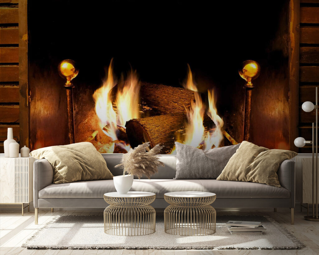 Fire in a fireplace Fire in a fireplace