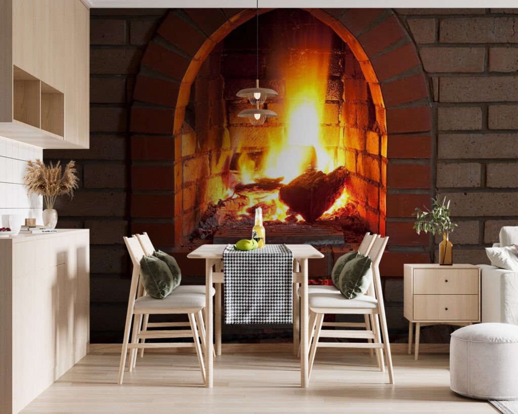 Fireplace with fire in it