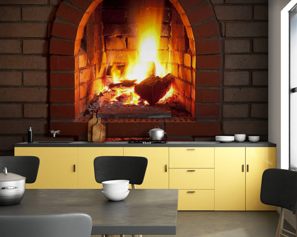 Fireplace with fire in it