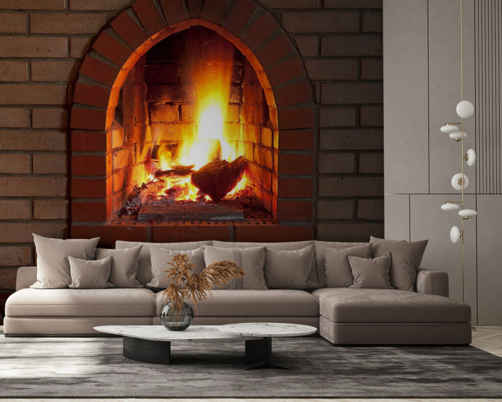 Fireplace with fire in it