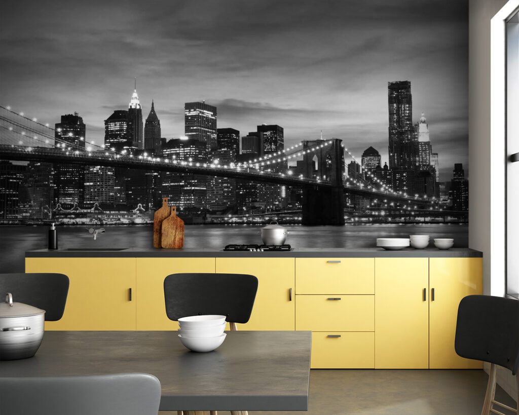 Bridge over water with city skyline in the background Bridge over water with city skyline in the background