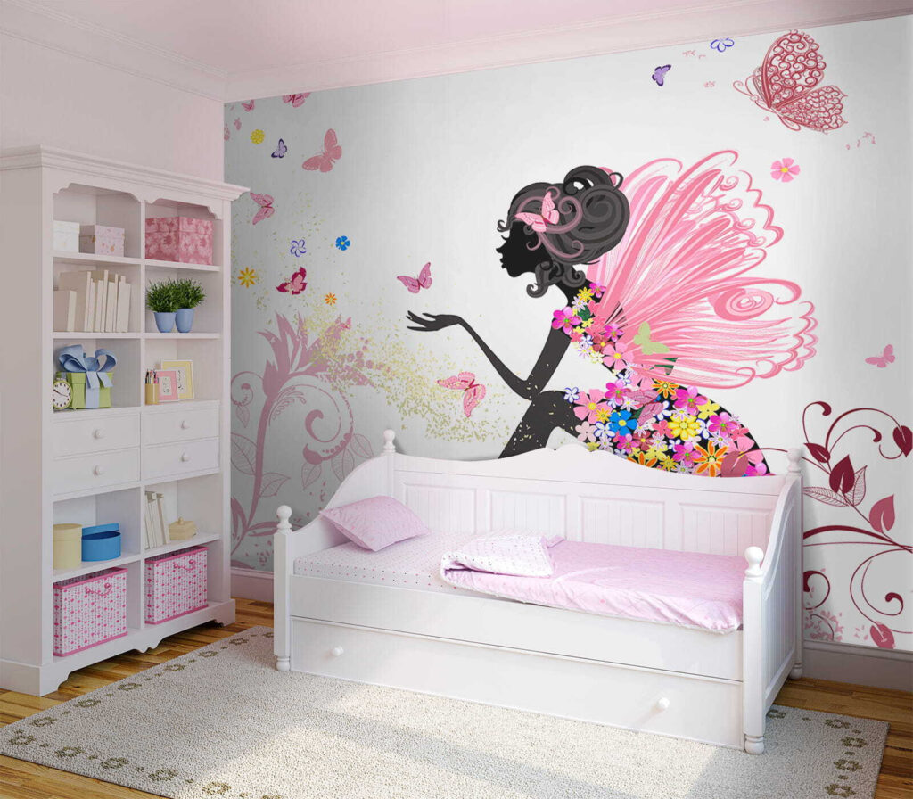 Woman sitting on a flowery dress Woman sitting on a flowery dress