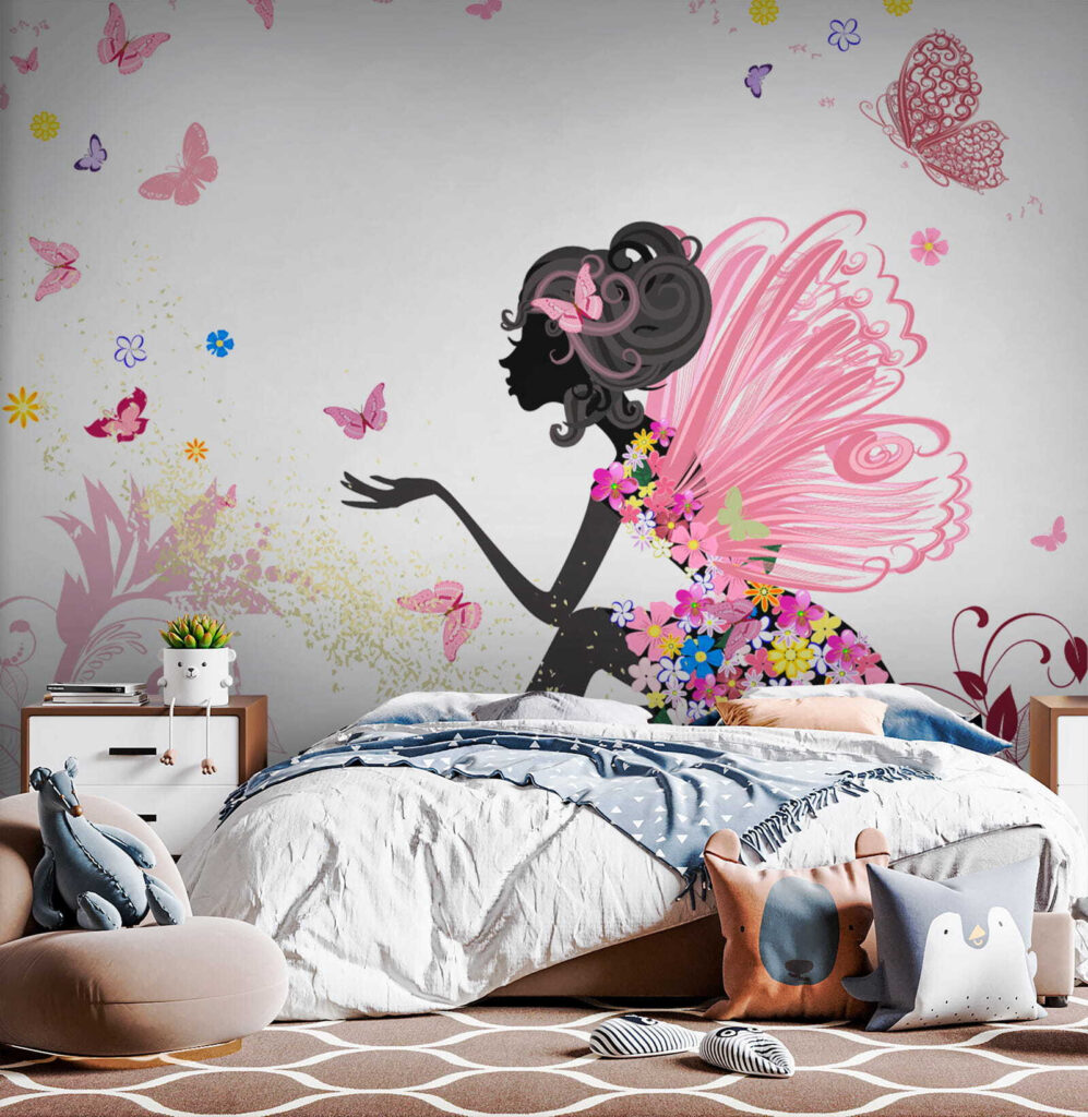 Woman sitting on a flowery dress Woman sitting on a flowery dress