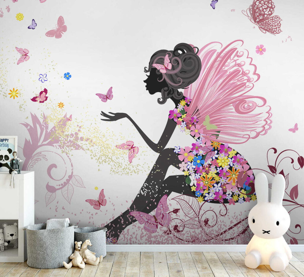 Woman sitting on a flowery dress Woman sitting on a flowery dress