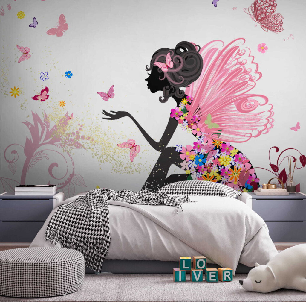 Woman sitting on a flowery dress Woman sitting on a flowery dress