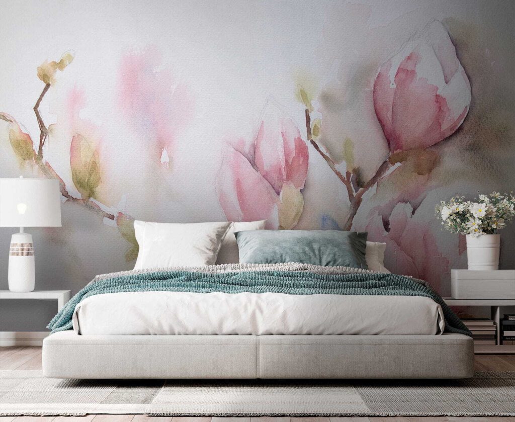 Watercolor painting of pink flowers