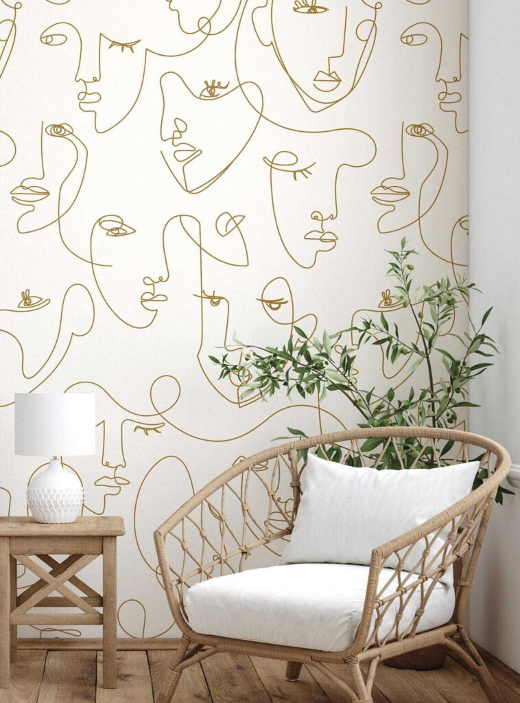 Pattern of faces drawn with thin lines Pattern of faces drawn with thin lines