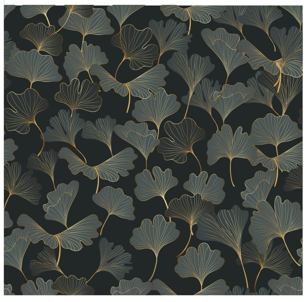 Pattern of leaves on a black background